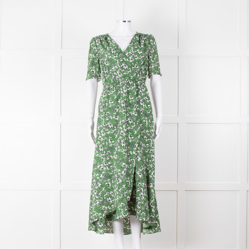 Me+Em Green Cream Floral Print Short Sleeve Maxi Dress