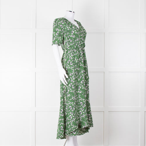 Me+Em Green Cream Floral Print Short Sleeve Maxi Dress