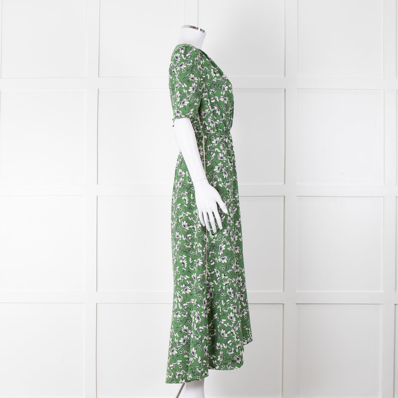 Me+Em Green Cream Floral Print Short Sleeve Maxi Dress