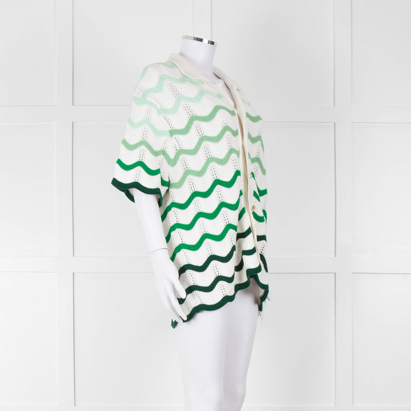 Casablanca Green & White Gradient Wave Textured Shirt