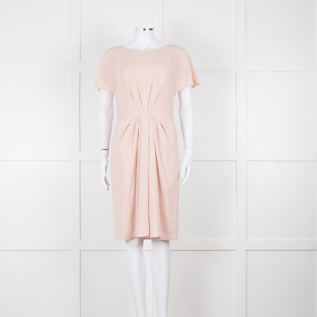 Paule Ka Pale Pink Front Pleats Short Sleeve Knee Length Dress