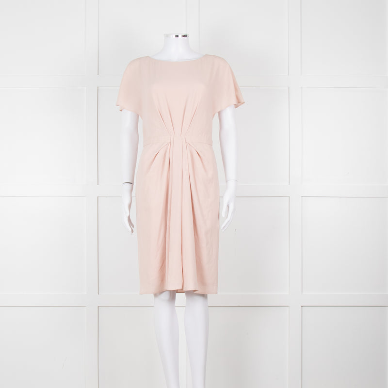 Paule Ka Pale Pink Front Pleats Short Sleeve Knee Length Dress