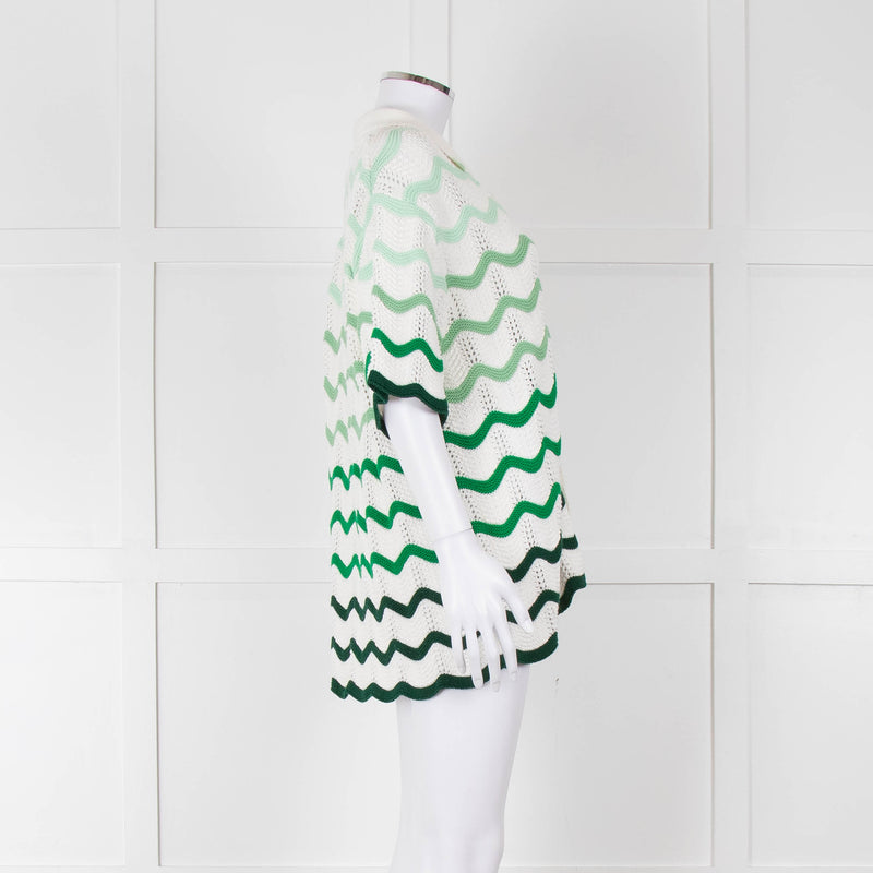 Casablanca Green & White Gradient Wave Textured Shirt