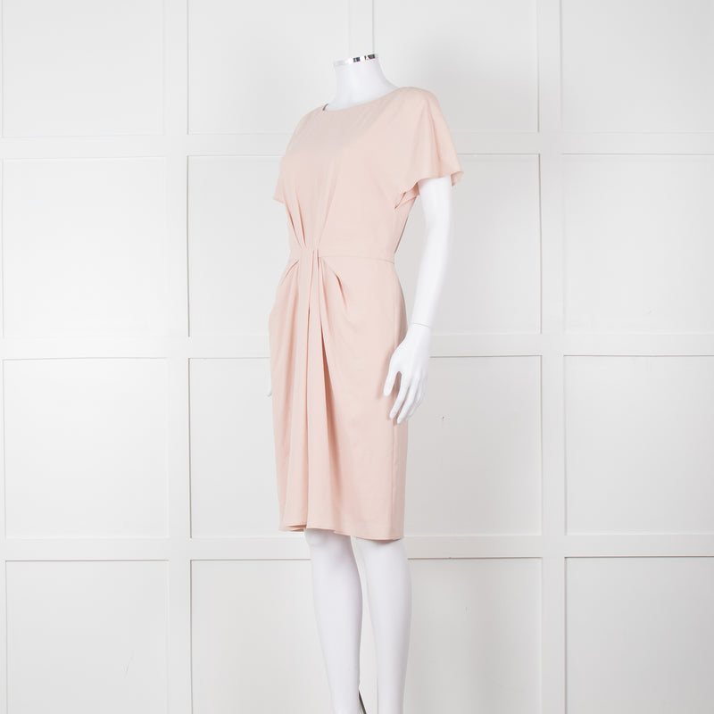 Paule Ka Pale Pink Front Pleats Short Sleeve Knee Length Dress
