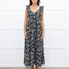 Iris Navy Blue Yellow Coral Green Floral Strappy Frill Maxi Dress