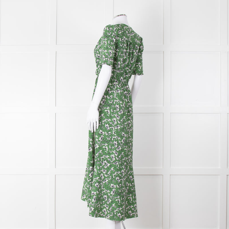Me+Em Green Cream Floral Print Short Sleeve Maxi Dress