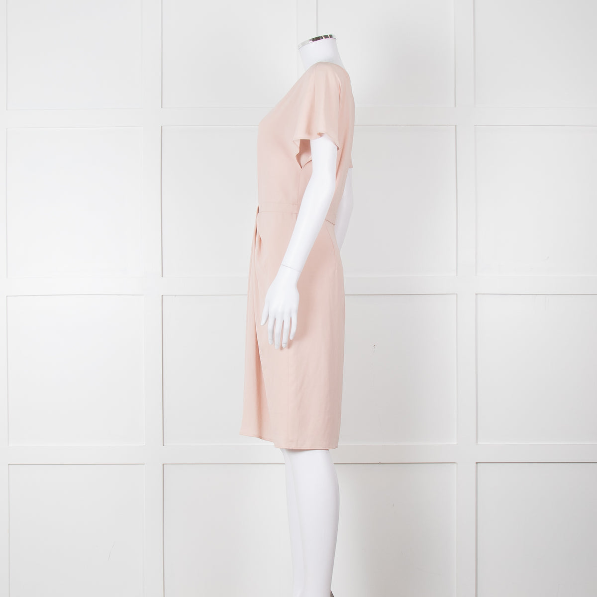 Paule Ka Pale Pink Front Pleats Short Sleeve Knee Length Dress