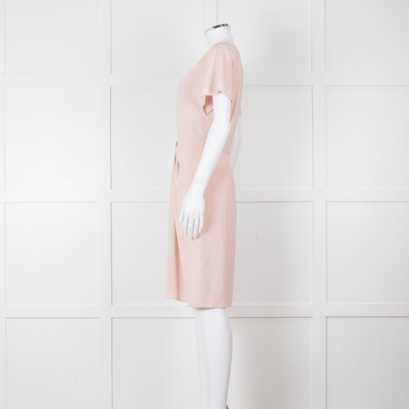 Paule Ka Pale Pink Front Pleats Short Sleeve Knee Length Dress