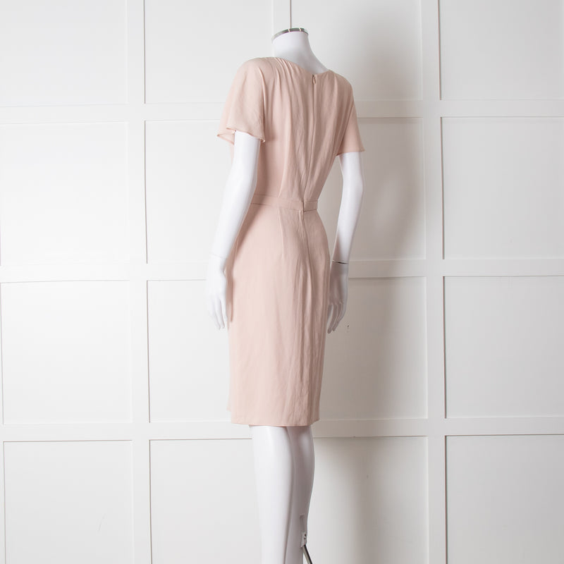 Paule Ka Pale Pink Front Pleats Short Sleeve Knee Length Dress