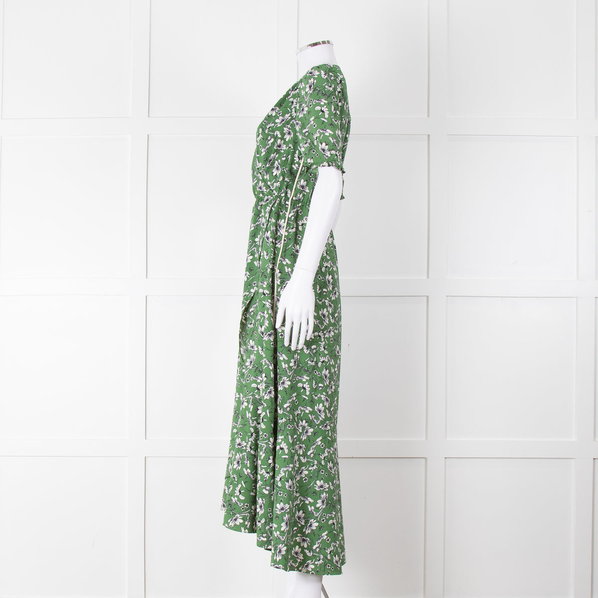 Me+Em Green Cream Floral Print Short Sleeve Maxi Dress