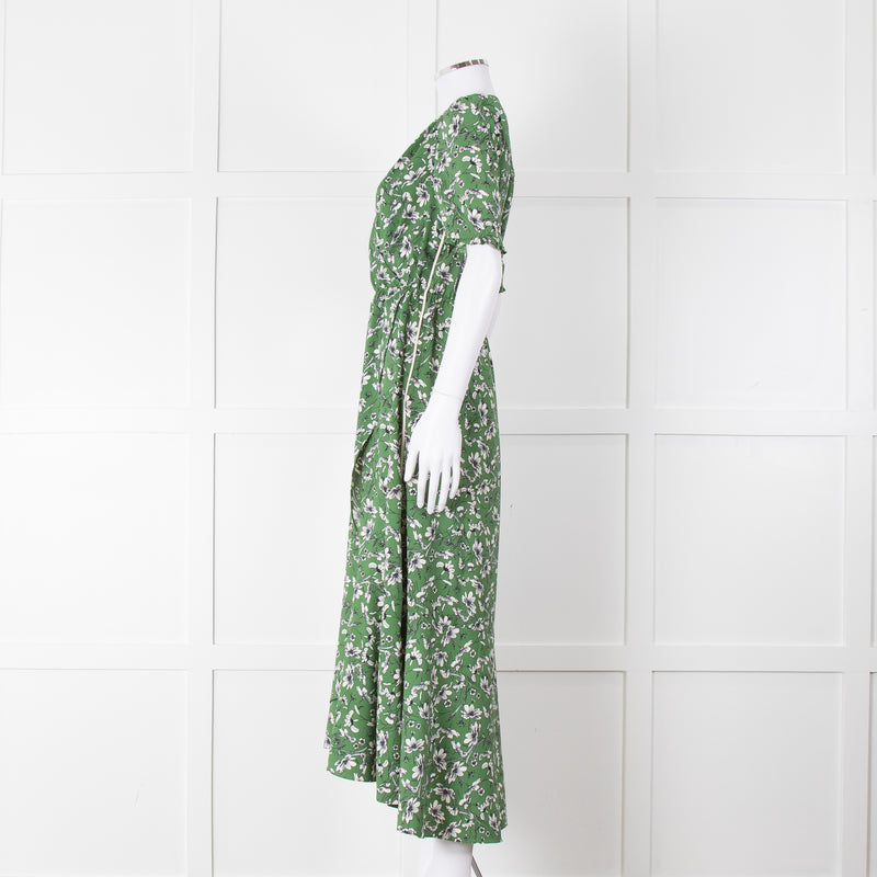 Me+Em Green Cream Floral Print Short Sleeve Maxi Dress