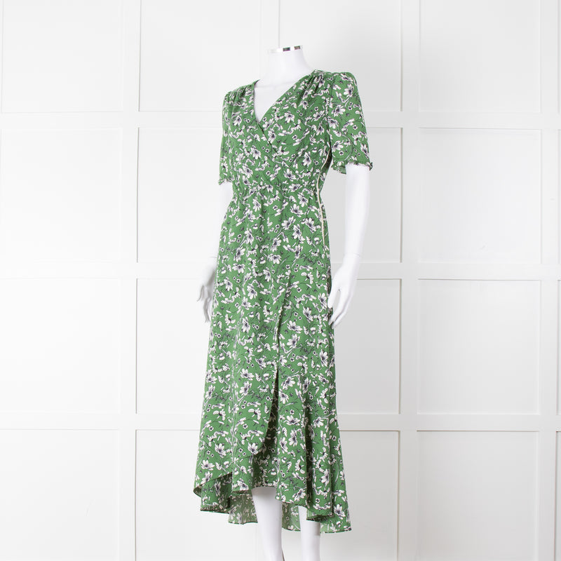 Me+Em Green Cream Floral Print Short Sleeve Maxi Dress