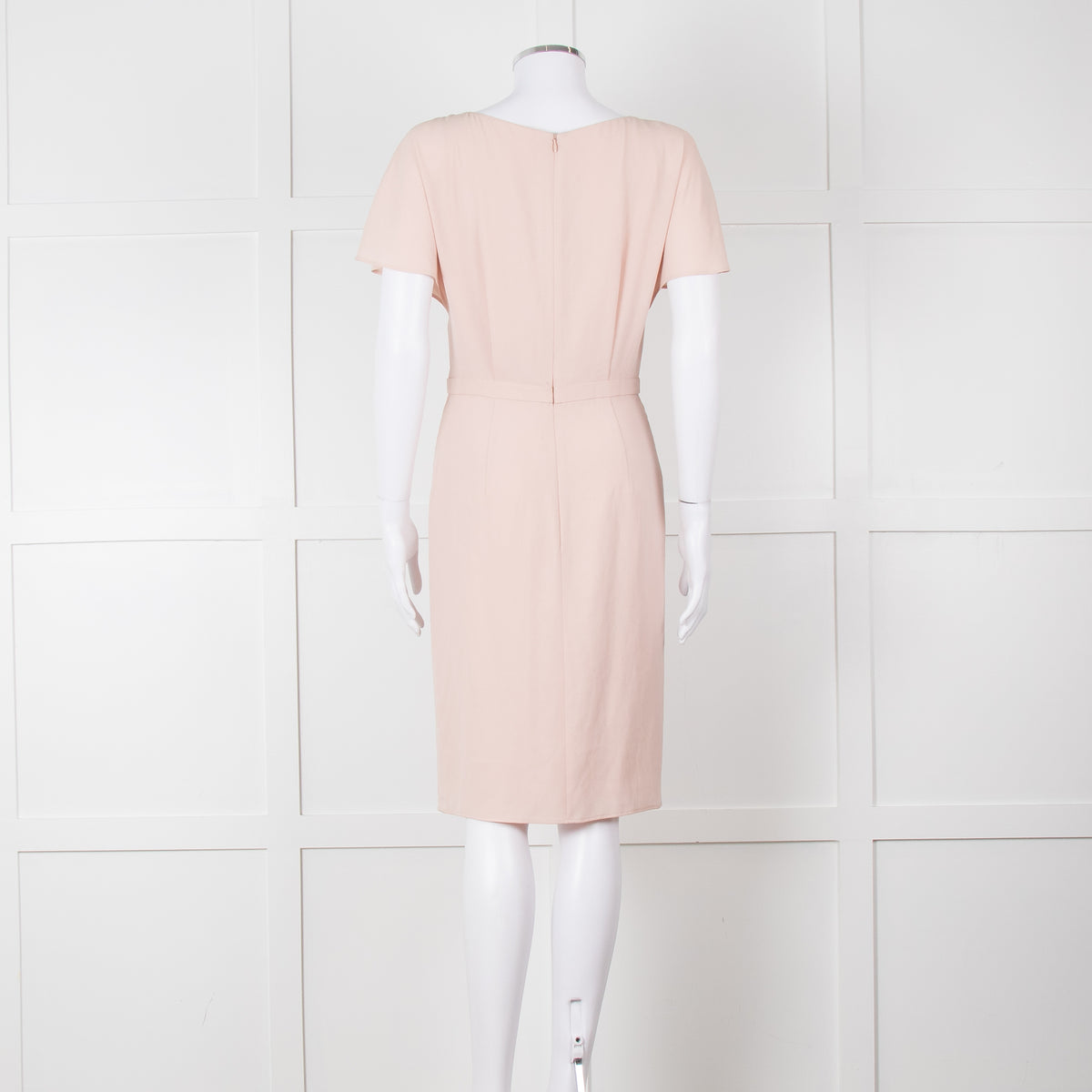 Paule Ka Pale Pink Front Pleats Short Sleeve Knee Length Dress