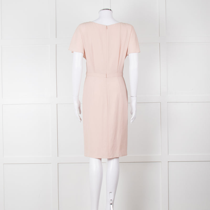 Paule Ka Pale Pink Front Pleats Short Sleeve Knee Length Dress
