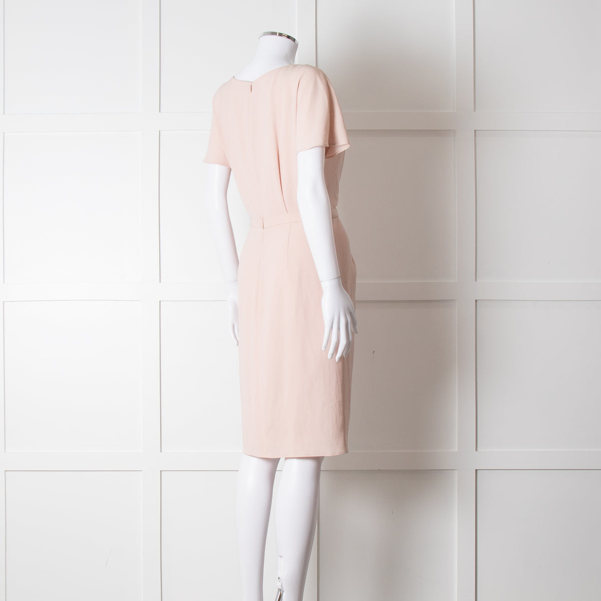 Paule Ka Pale Pink Front Pleats Short Sleeve Knee Length Dress