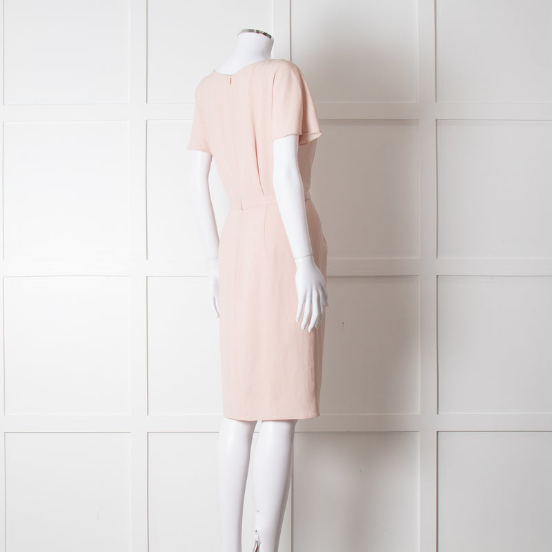 Paule Ka Pale Pink Front Pleats Short Sleeve Knee Length Dress