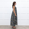Iris Navy Blue Yellow Coral Green Floral Strappy Frill Maxi Dress