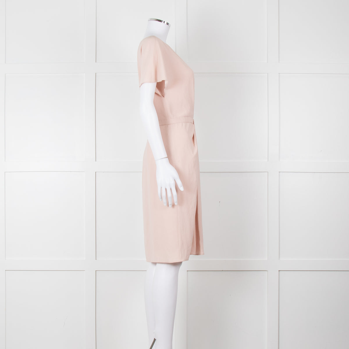 Paule Ka Pale Pink Front Pleats Short Sleeve Knee Length Dress