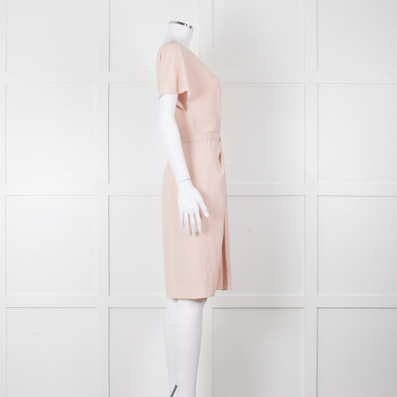 Paule Ka Pale Pink Front Pleats Short Sleeve Knee Length Dress