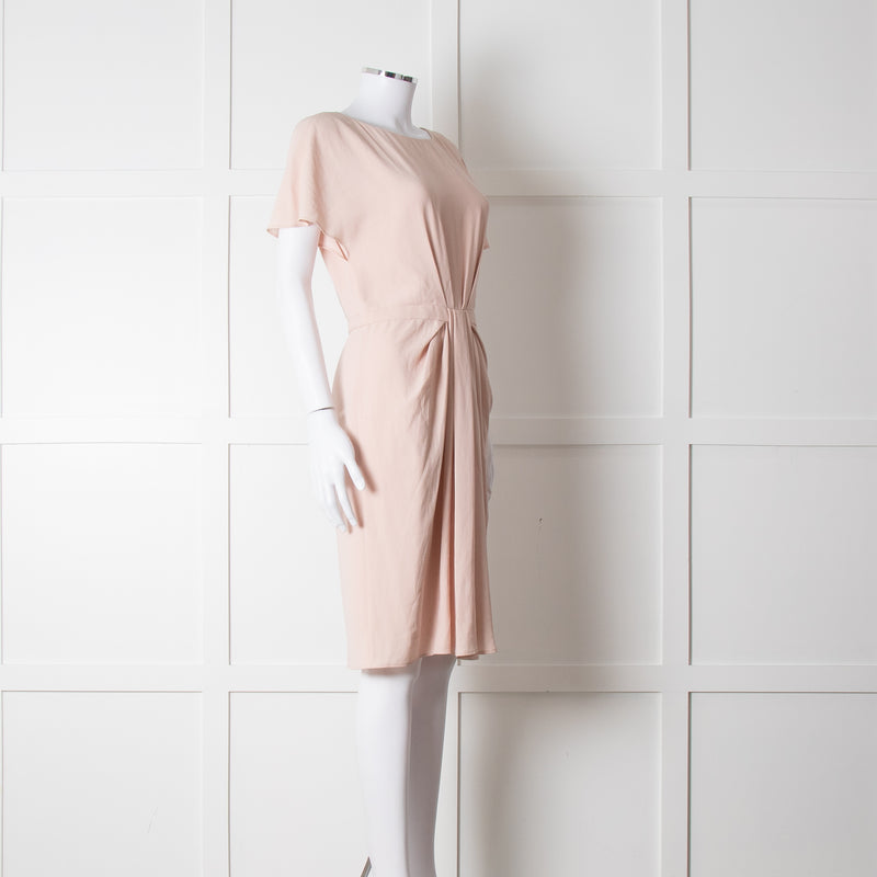 Paule Ka Pale Pink Front Pleats Short Sleeve Knee Length Dress