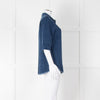 Ikks Blue Denim Frayed Hem 3/4 Sleeve Shirt
