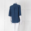 Ikks Blue Denim Frayed Hem 3/4 Sleeve Shirt