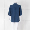 Ikks Blue Denim Frayed Hem 3/4 Sleeve Shirt