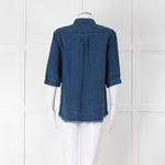 Ikks Blue Denim Frayed Hem 3/4 Sleeve Shirt