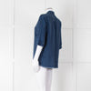 Ikks Blue Denim Frayed Hem 3/4 Sleeve Shirt