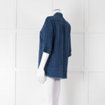 Ikks Blue Denim Frayed Hem 3/4 Sleeve Shirt