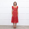 Self-Portrait Red Lace Short Sleeve Belted Midi Dress