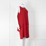 Theory Deep Red Silk Tiered Panel Sleeveless Shift Dress