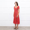 Self-Portrait Red Lace Short Sleeve Belted Midi Dress
