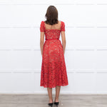 Self-Portrait Red Lace Short Sleeve Belted Midi Dress