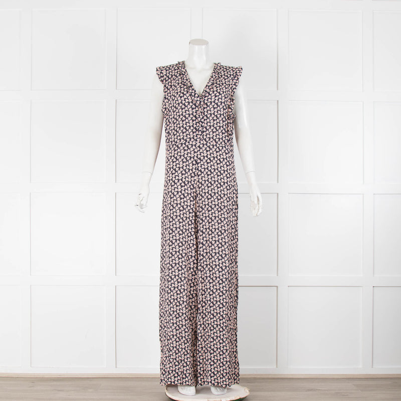 Paul & Joe Sister Navy White Floral Sleeveless Jumpsuit