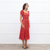 Self-Portrait Red Lace Short Sleeve Belted Midi Dress