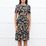 Erdem Navy Pink Red Yellow Blue Floral Cotton Blend Dress