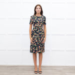 Erdem Navy Pink Red Yellow Blue Floral Cotton Blend Dress