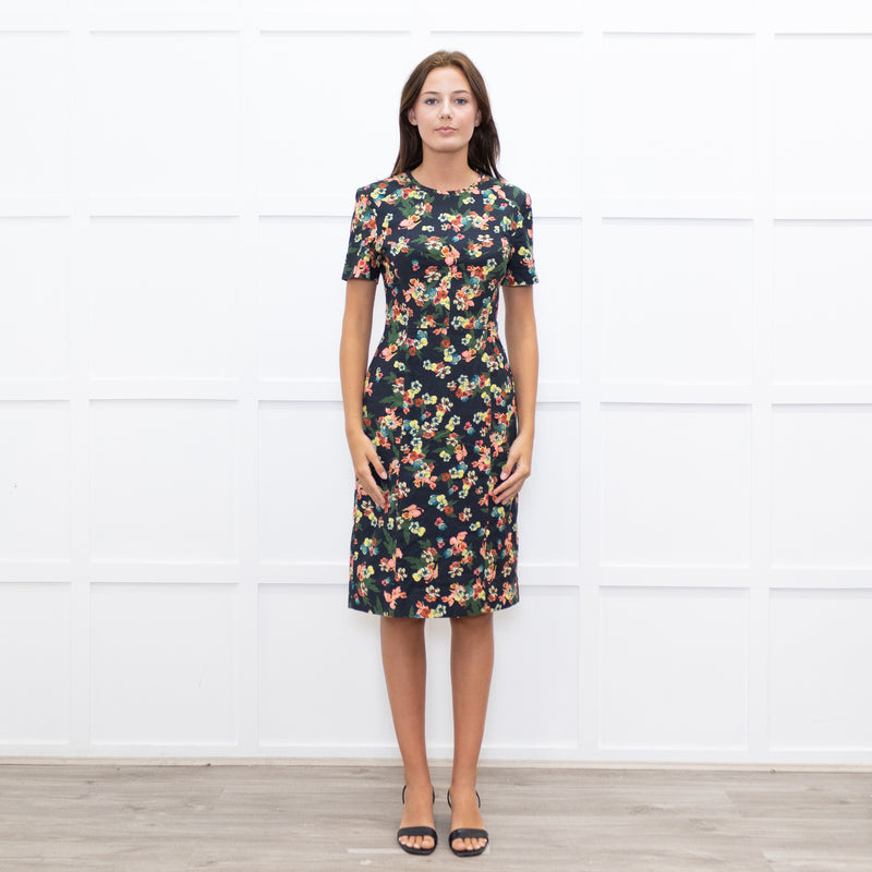 Erdem Navy Pink Red Yellow Blue Floral Cotton Blend Dress