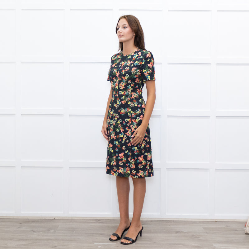 Erdem Navy Pink Red Yellow Blue Floral Cotton Blend Dress