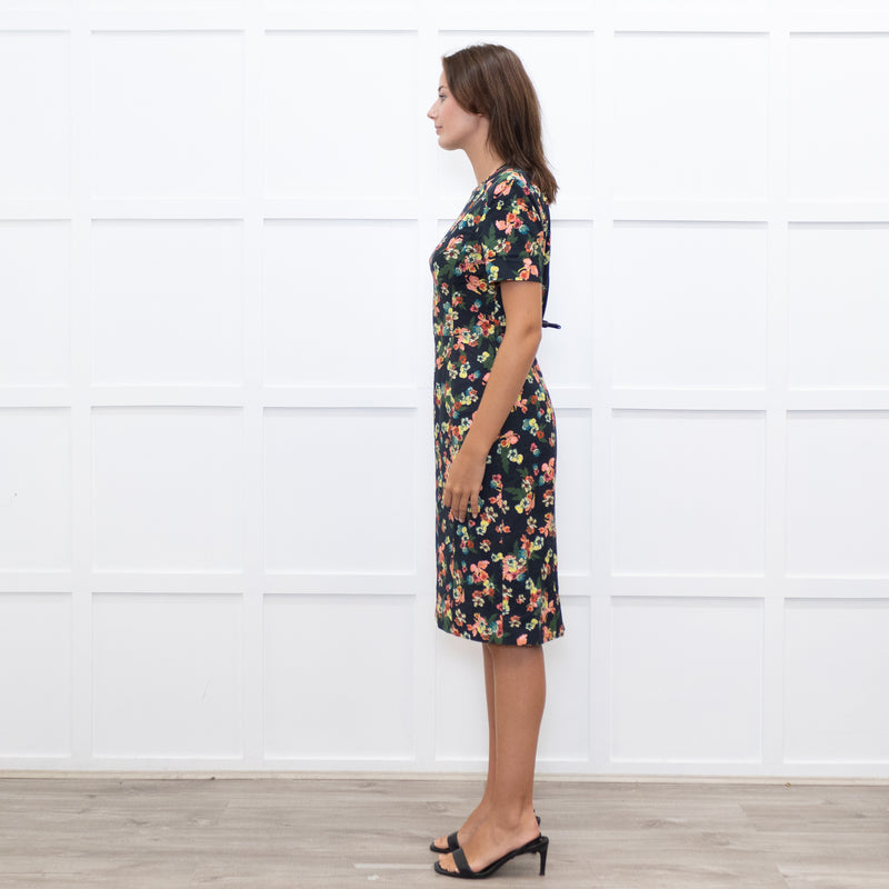 Erdem Navy Pink Red Yellow Blue Floral Cotton Blend Dress