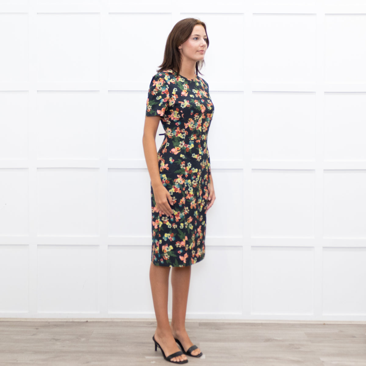 Erdem Navy Pink Red Yellow Blue Floral Cotton Blend Dress