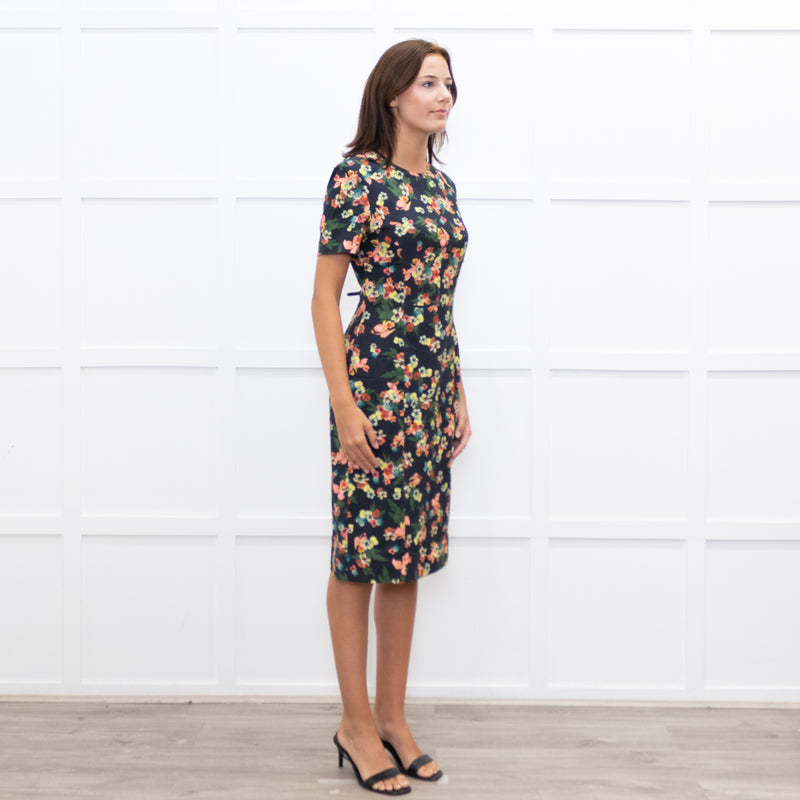 Erdem Navy Pink Red Yellow Blue Floral Cotton Blend Dress