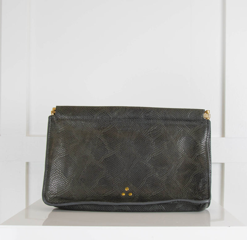 Jerome Dreyfuss Dark Green Snake Print Snap Closure Clutch