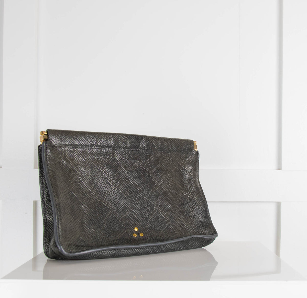 Jerome Dreyfuss Dark Green Snake Print Snap Closure Clutch