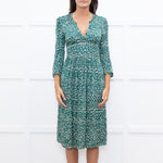 Ba&Sh Green & Cream Print V Neck Midi Dress