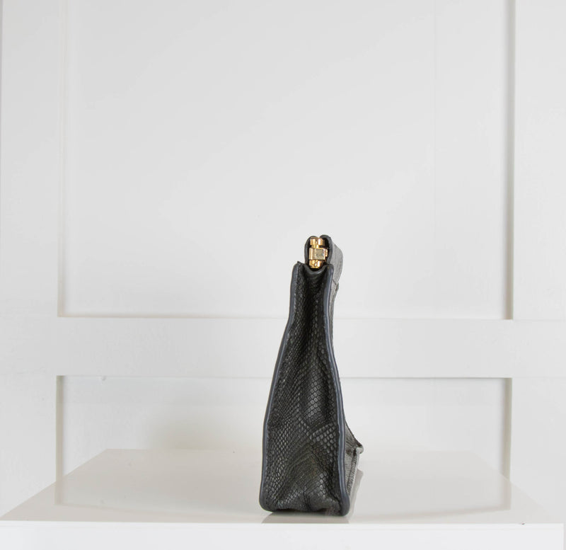 Jerome Dreyfuss Dark Green Snake Print Snap Closure Clutch