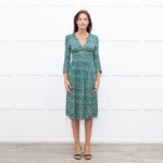 Ba&Sh Green & Cream Print V Neck Midi Dress