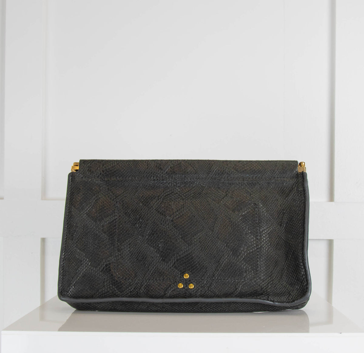Jerome Dreyfuss Dark Green Snake Print Snap Closure Clutch