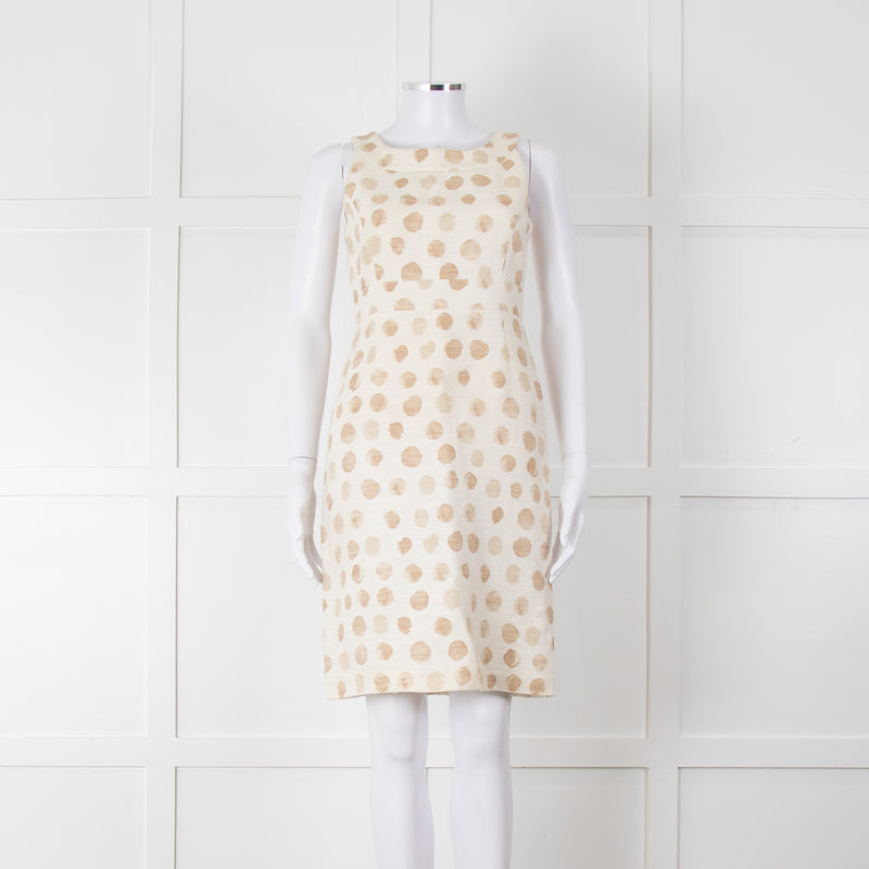 Max Mara Cream Brown Dots Sleeveless Tweedy Dress